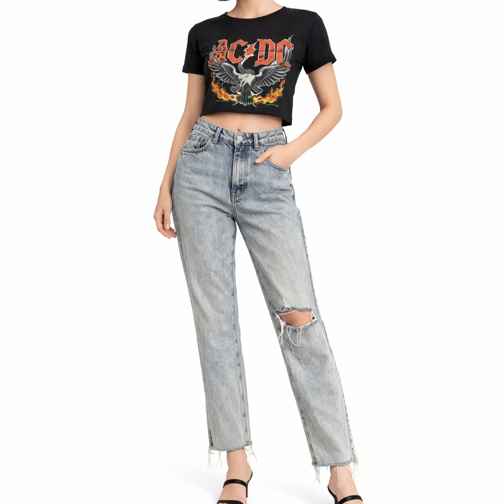Zara women’s High Rise Button Fly Straight Light Wash ripped Denim jeans SZ 6